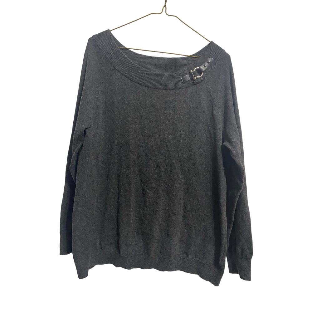 RALPH LAUREN Knit Sweater 1X Gray Shoulder Buckle